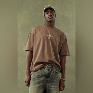 ASOS DESIGN oversized t-shirt in brown with text chest and back print